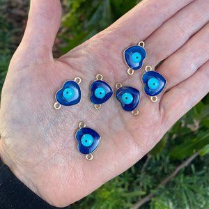 Evil Eye Heart Connector DIY Bead Eye Bracelet Necklace Blue Lucky Lot of 6